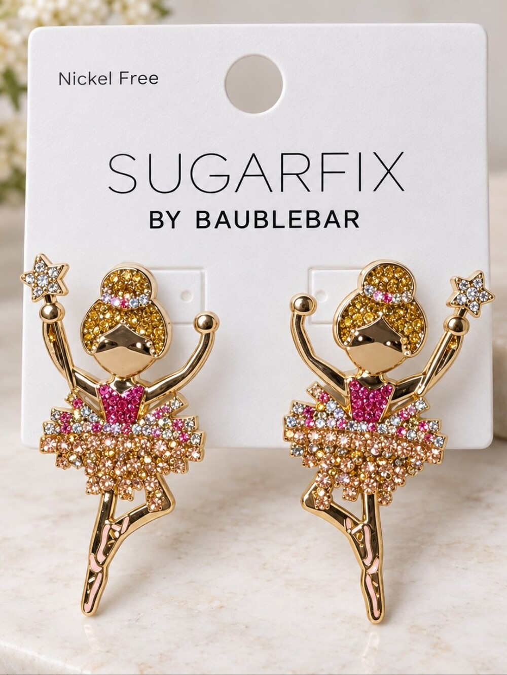 Sugarfix By Baublebar Ballerina Movable Earrings Rhinestone Nickel Free NEW